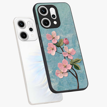 Threaded Blossom Breeze Glass Case displayed in angled mockup highlighting elegant floral design with soft aesthetic style.