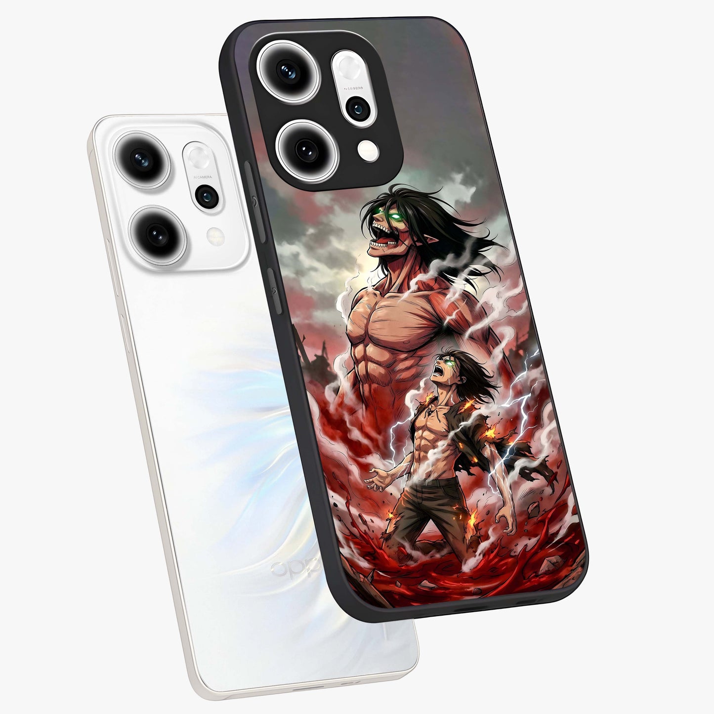 Titan Awakening Fury Glass Case displayed in angled mockup highlighting dramatic giant warrior design with bold anime aesthetic.