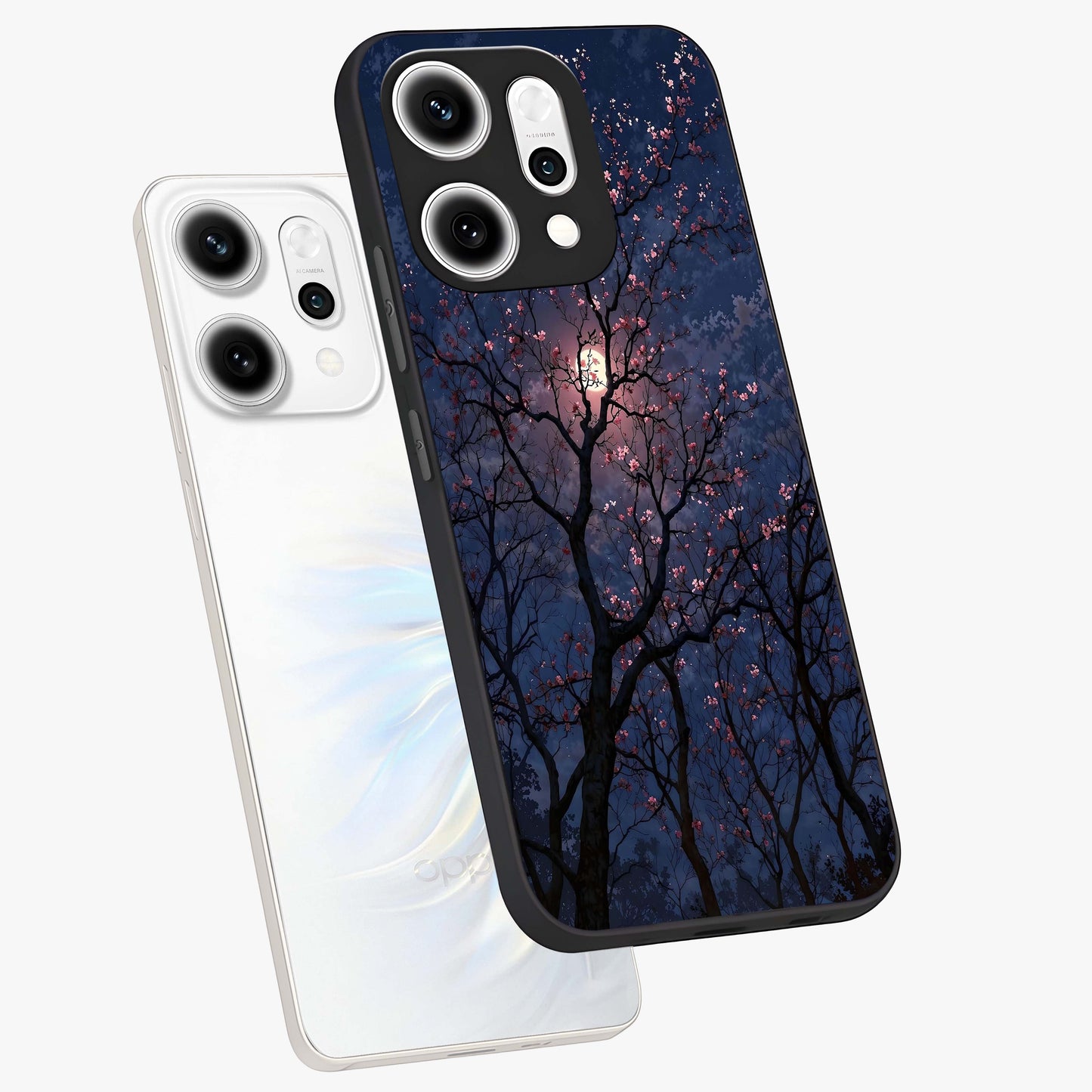Twilight Sakura Serenade Glass Case displayed in angled mockup highlighting delicate sakura flower design with dreamy aesthetic.