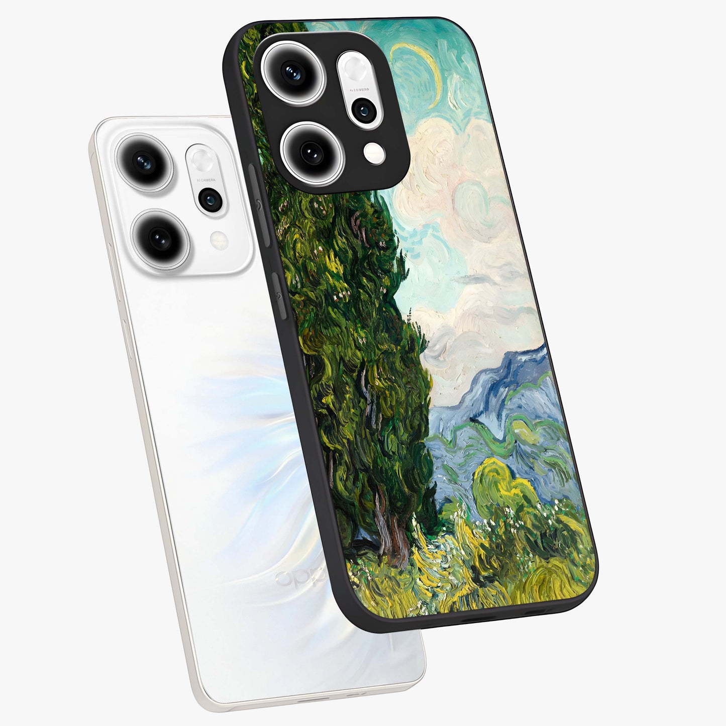 Van Gogh Vintage Art Glass Case displayed in angled mockup highlighting textured brushstroke design with classic aesthetic.