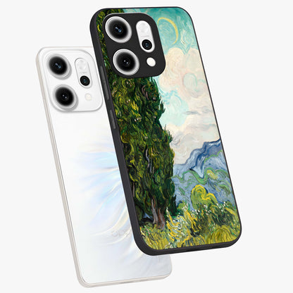 Van Gogh Vintage Art Glass Case displayed in angled mockup highlighting textured brushstroke design with classic aesthetic.