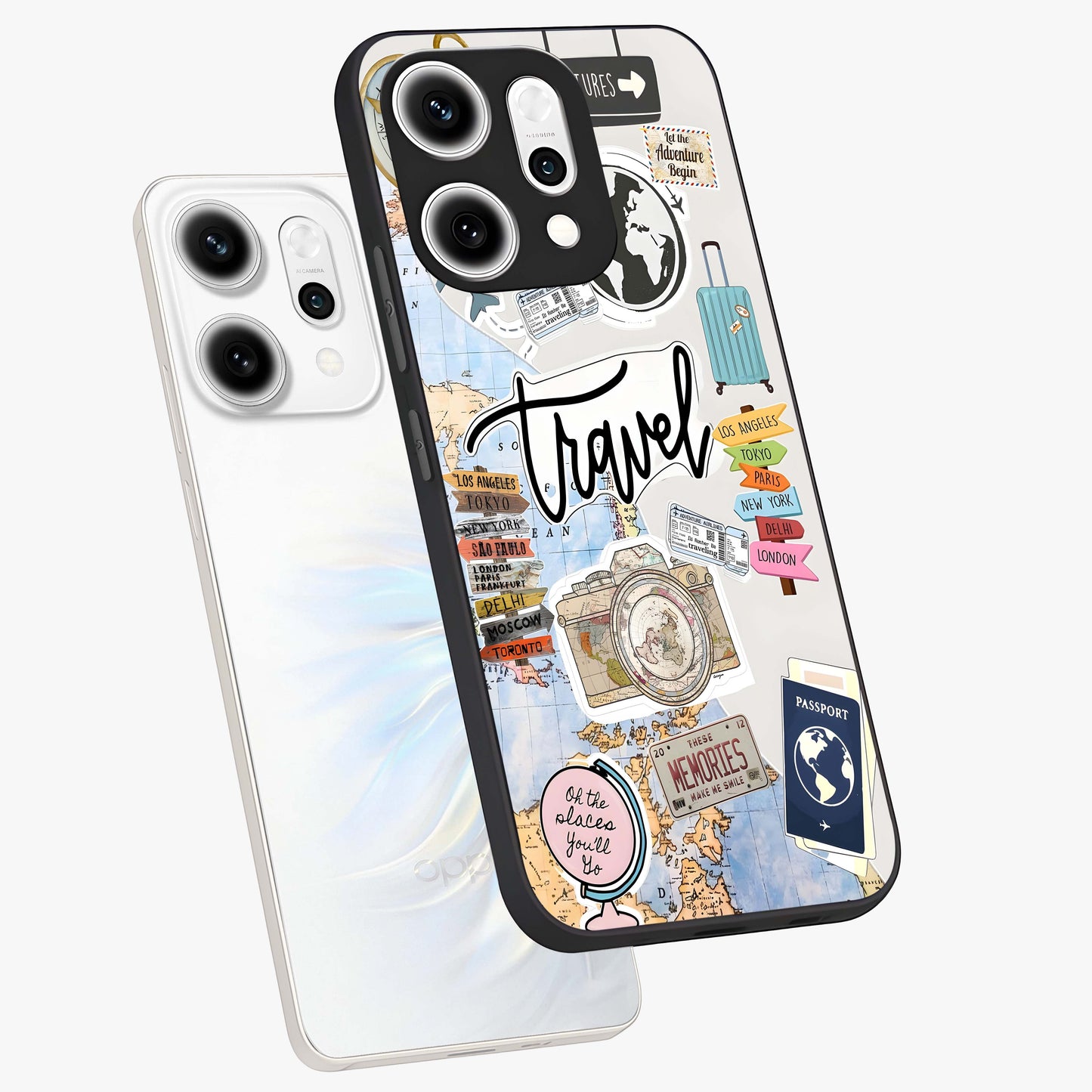 Wanderlust Journal Glass Case displayed in angled mockup highlighting adventure themed design with aesthetic travel vibe.