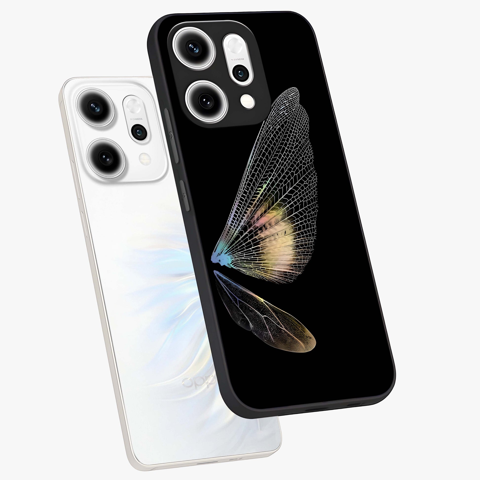 Whispers Of Wings Glass Case displayed in angled mockup highlighting soft feather design with celestial aesthetic style.