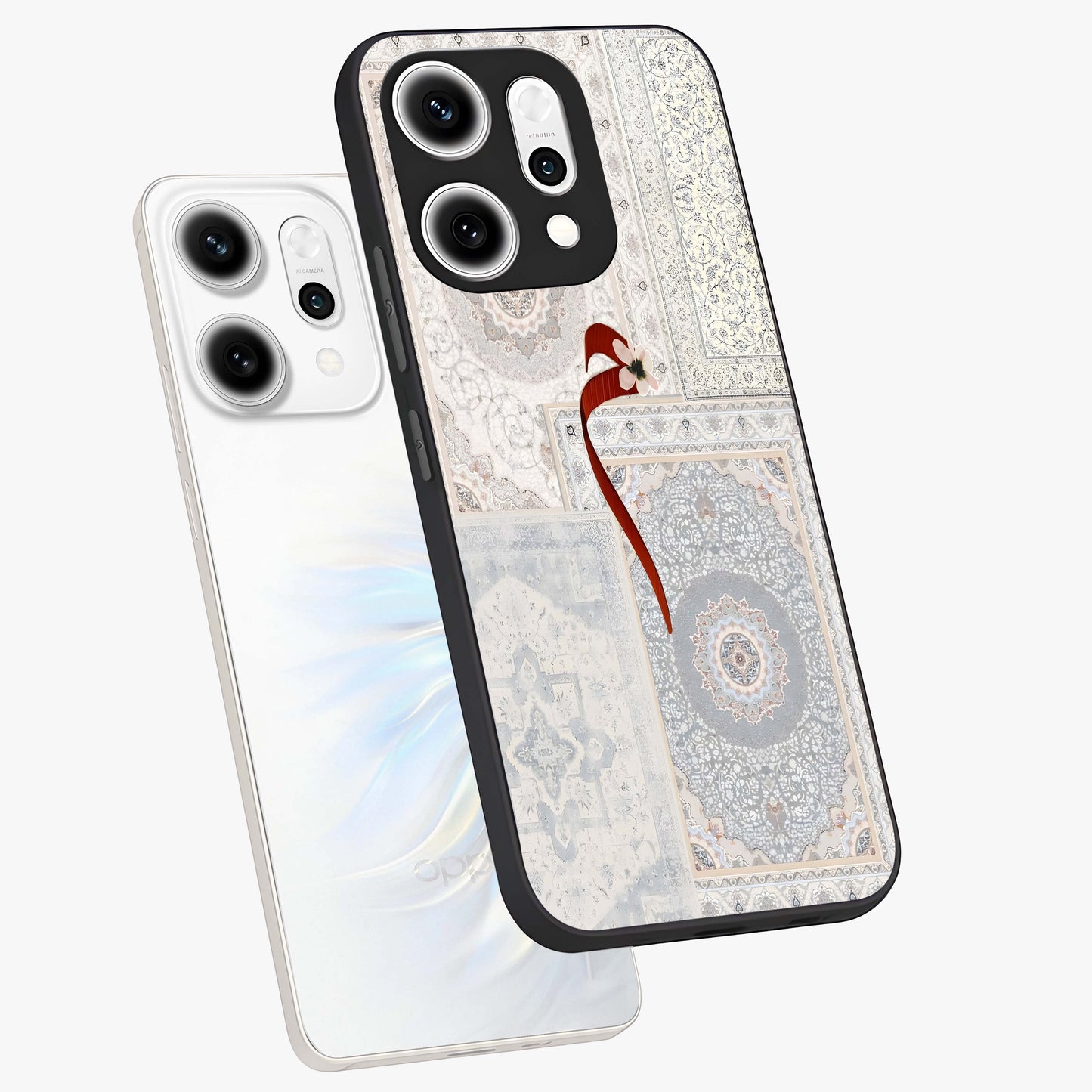 White Aesthetic Bow Glass Case displayed in angled mockup highlighting clean bow design with soft aesthetic style.