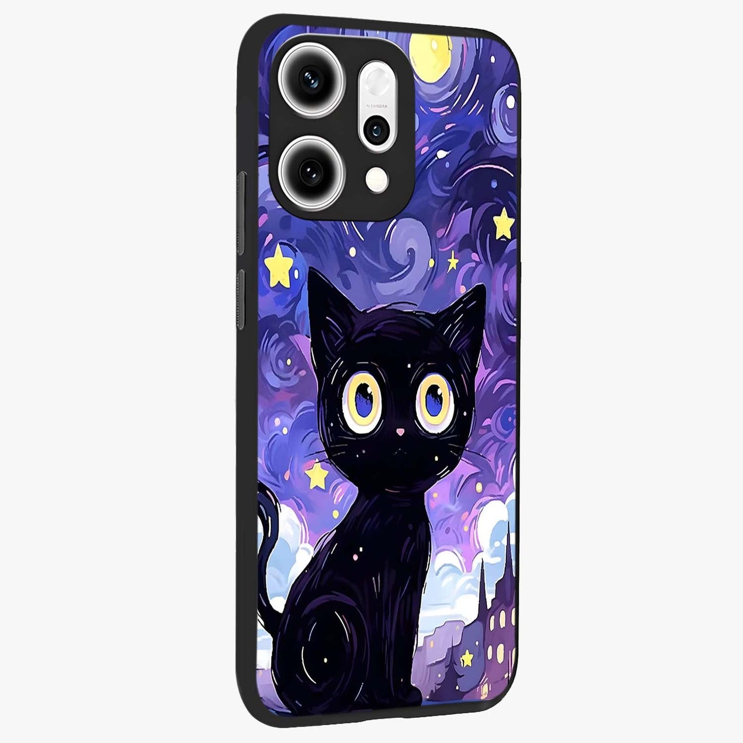 Abstract Cat Art Glass Case upright view showcasing creative feline illustration and aesthetic artistic style.