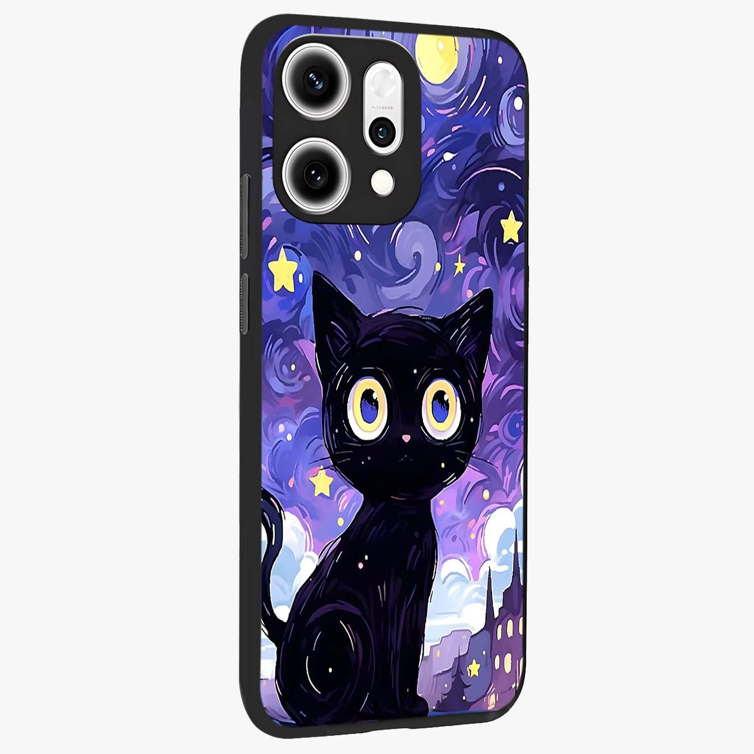 Abstract Cat Art Glass Case upright view showcasing creative feline illustration and aesthetic artistic style.