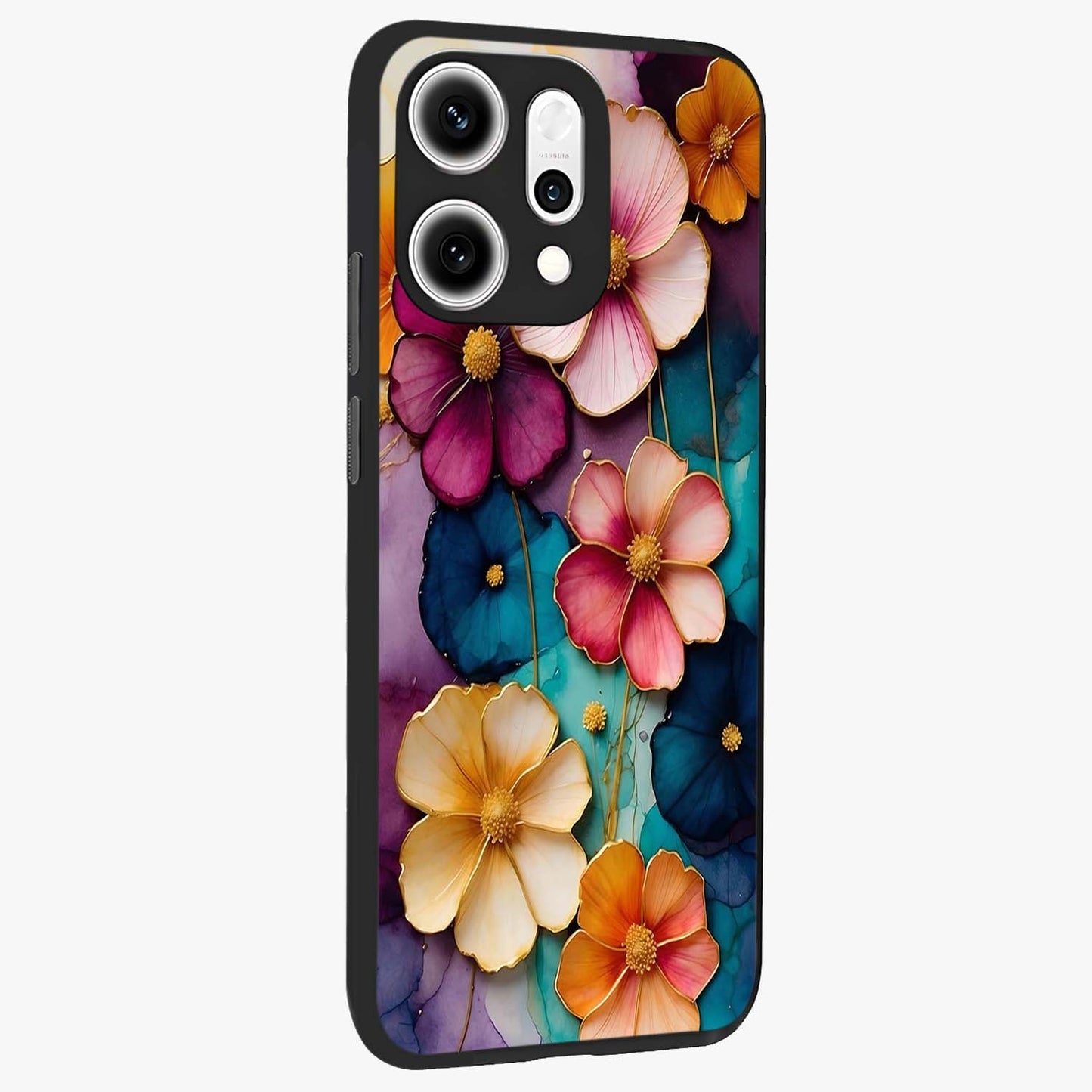 Artlyn Grace Flower Pattern Glass Case upright view showcasing graceful floral artwork with aesthetic botanical style.