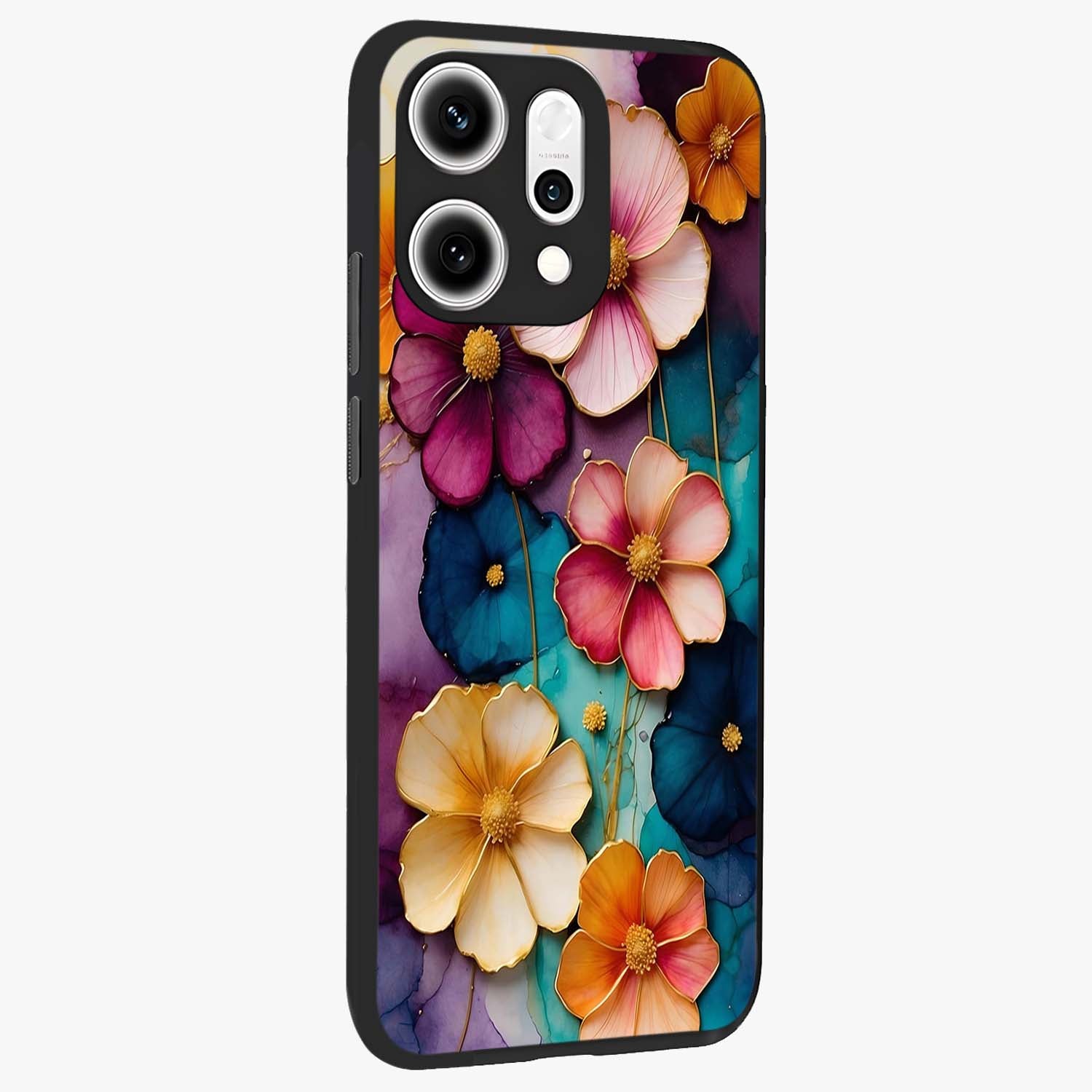 Artlyn Grace Flower Pattern Glass Case upright view showcasing graceful floral artwork with aesthetic botanical style.