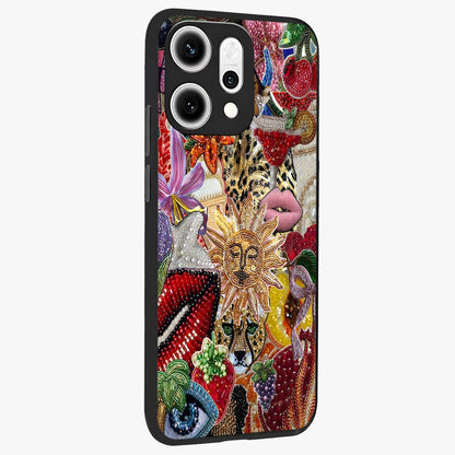 Beaded Fashion Jungle Glass Case upright view showcasing tropical jungle aesthetic with decorative bead elements.