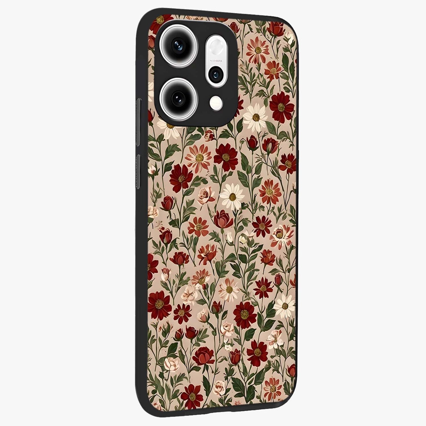Biege Flower With Leaf Glass Case upright view showcasing delicate beige flower illustration with clean botanical style.