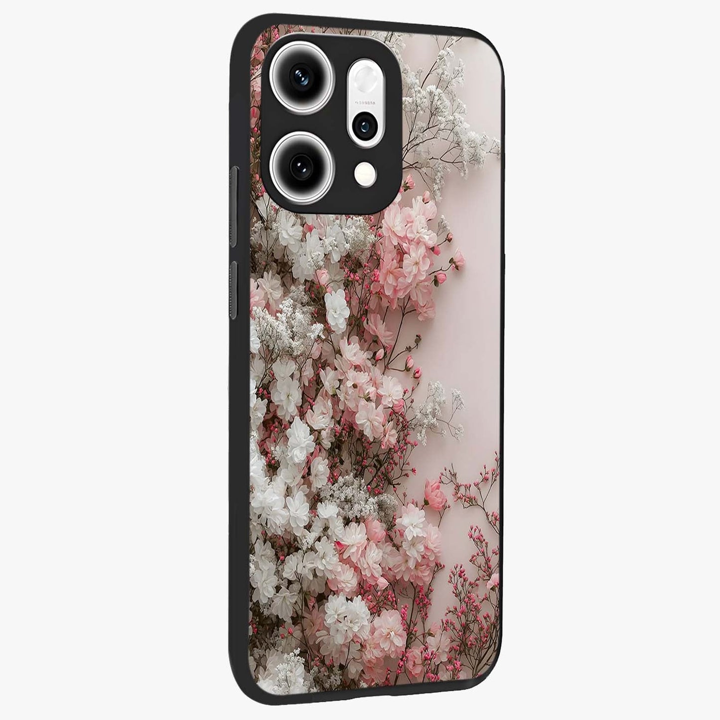 Blush Blossom Cloud Glass Case upright view showcasing calm floral cloud artwork with gentle dreamy theme.
