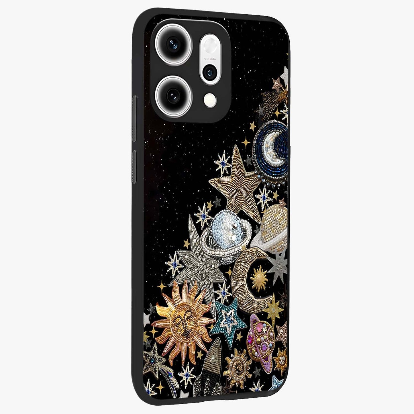 Cosmic Sparkle Dreams Glass Case upright view showcasing glowing cosmic artwork with magical galaxy theme.