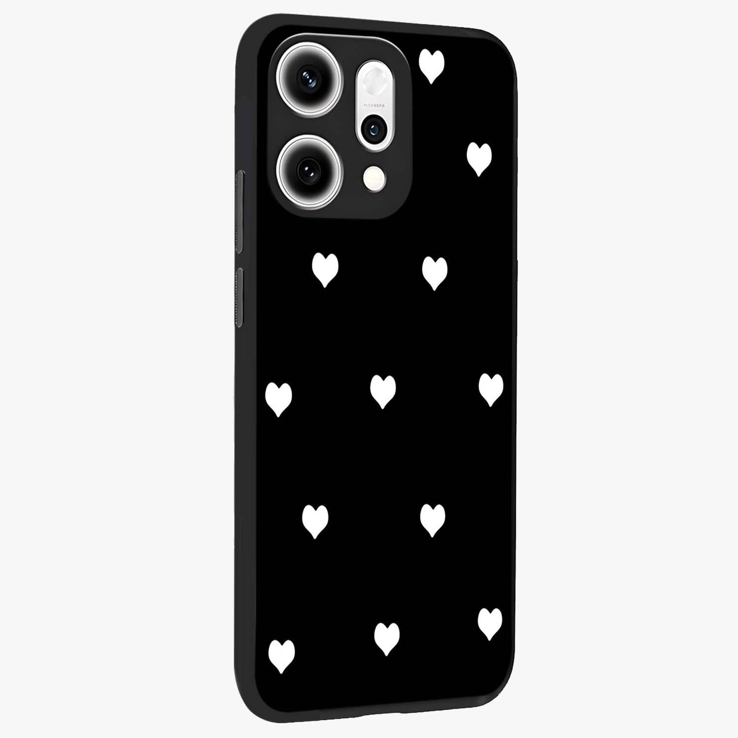 Cute And Simple White Hearts Glass Case upright view showcasing simple white hearts artwork with soft minimal theme.