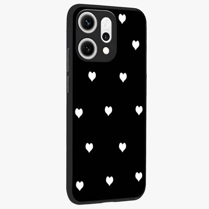 Cute And Simple White Hearts Glass Case upright view showcasing simple white hearts artwork with soft minimal theme.