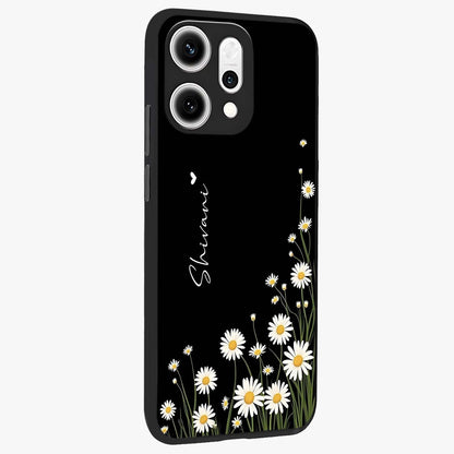 Daisy Cascade Custom Name Glass Case upright view showcasing elegant floral cascade design with personalized aesthetic.