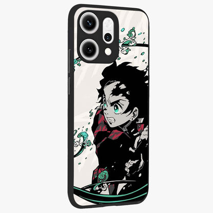 Demon Slayer Glass Case upright view showcasing powerful anime artwork with intense warrior theme.
