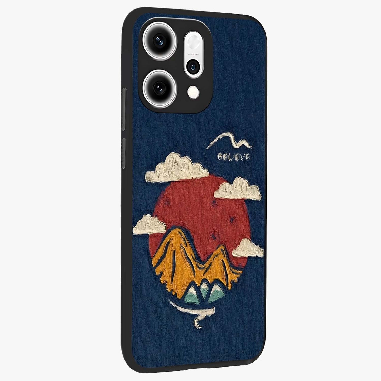 Dream Beyond Mountains Glass Case upright view showcasing beautiful mountain scenery with inspirational nature theme.