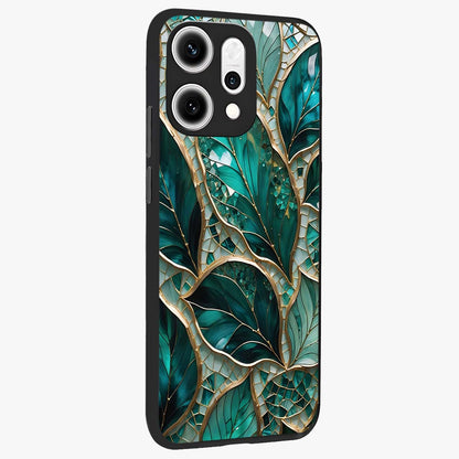 Emerald Leaf Glass Glass Case upright view showcasing fresh green leaf artwork with calming nature inspired style.