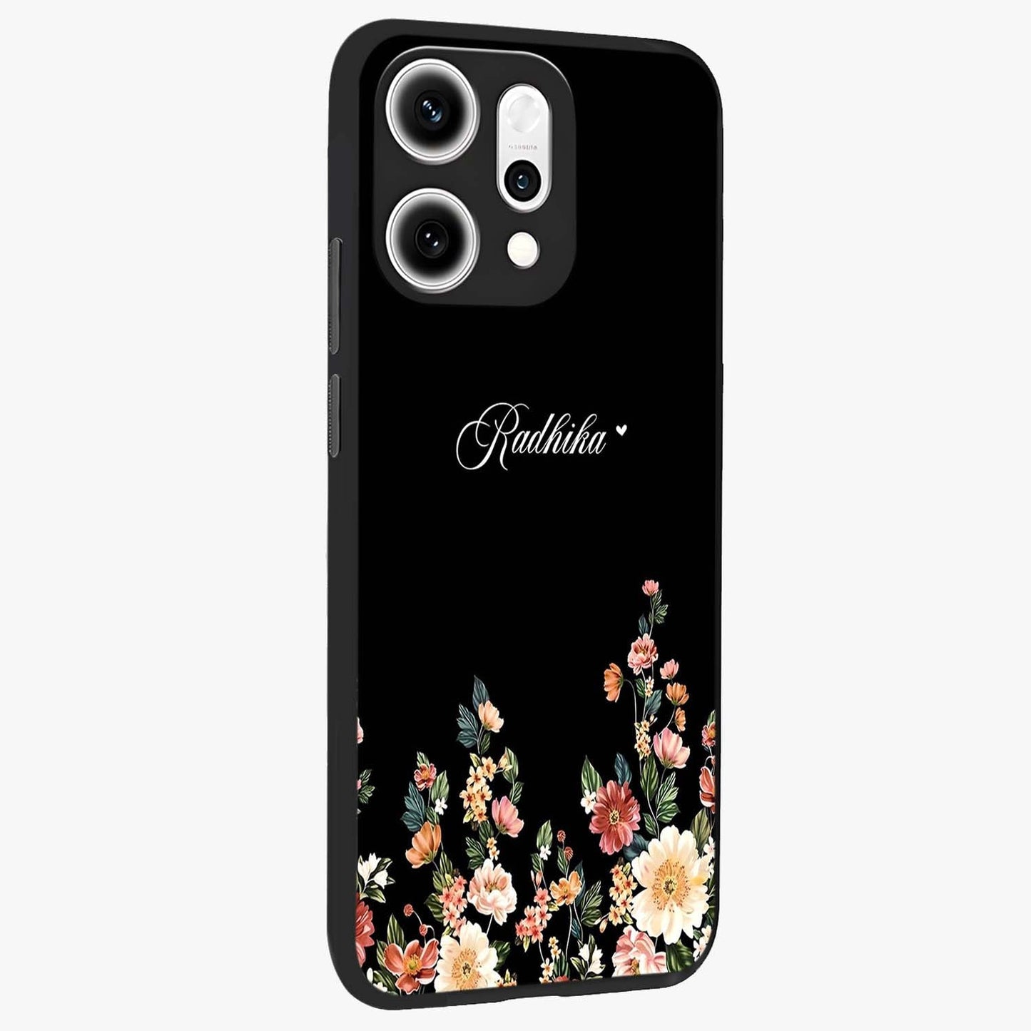 Floral Design With a Custom Personalized Name Glass Case upright view showcasing delicate floral artwork with personalized aesthetic style.