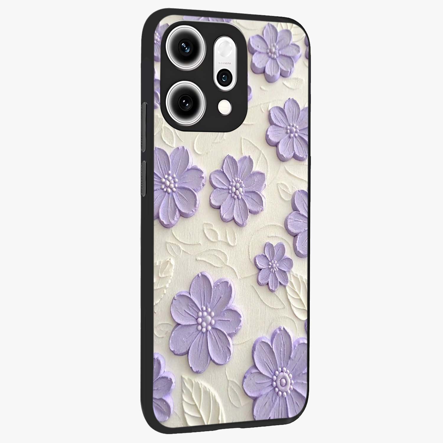 Floral Wall Art With Purple Flowers Glass Case upright view showcasing elegant purple flower artwork with decorative floral theme.