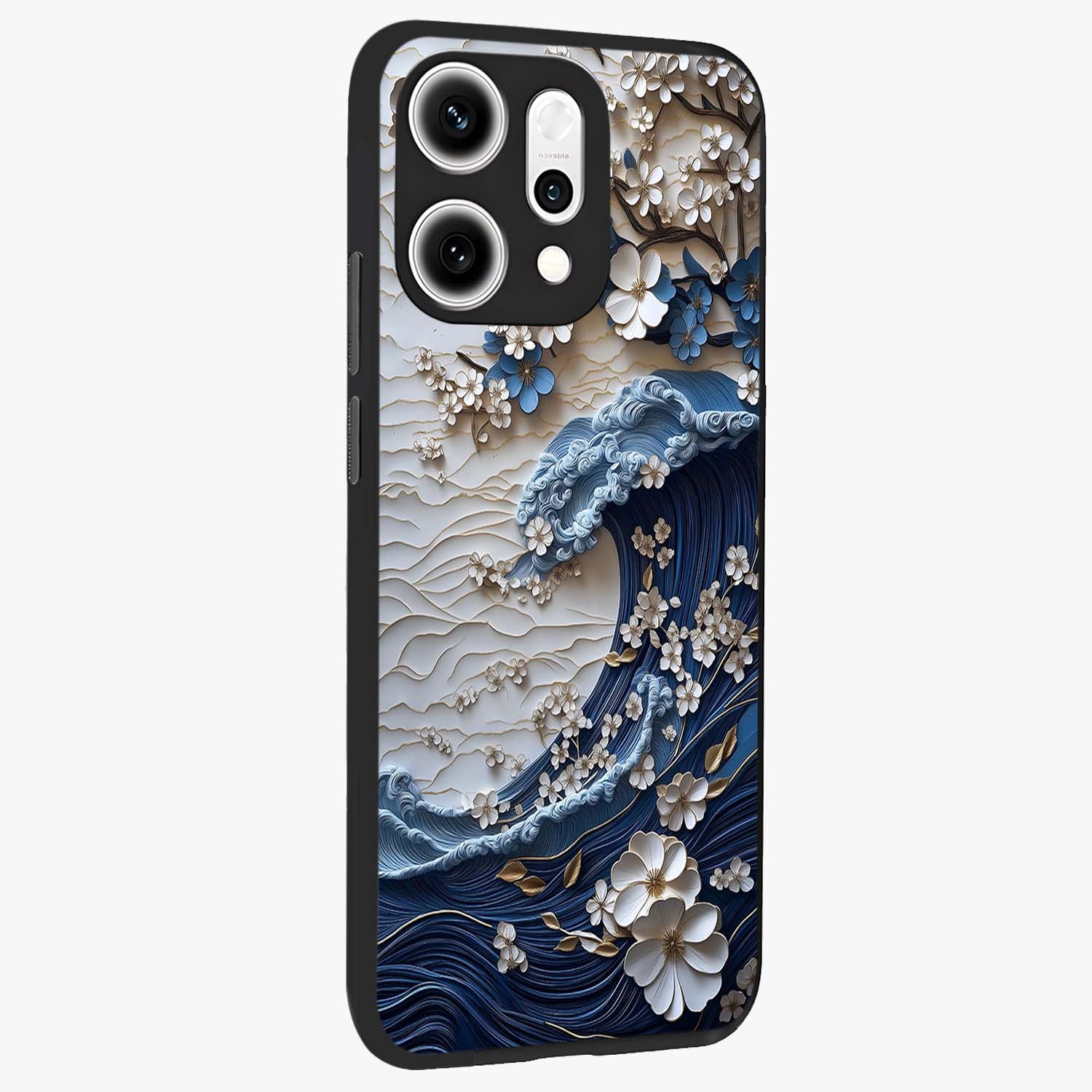 Floral Wave Origami Glass Case upright view showcasing creative floral origami artwork with artistic decorative theme.