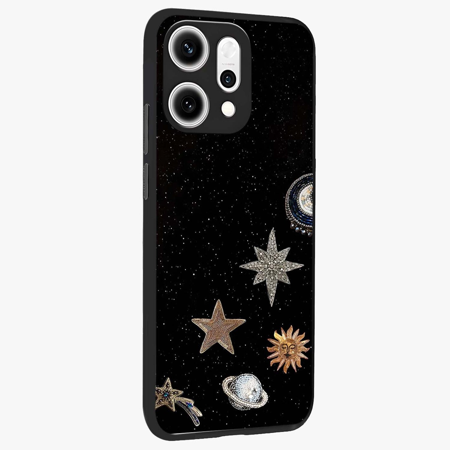 Galactic Charm Glow Glass Case upright view showcasing glowing cosmic charm artwork with magical celestial style.