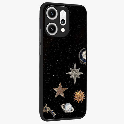 Galactic Charm Glow Glass Case upright view showcasing glowing cosmic charm artwork with magical celestial style.