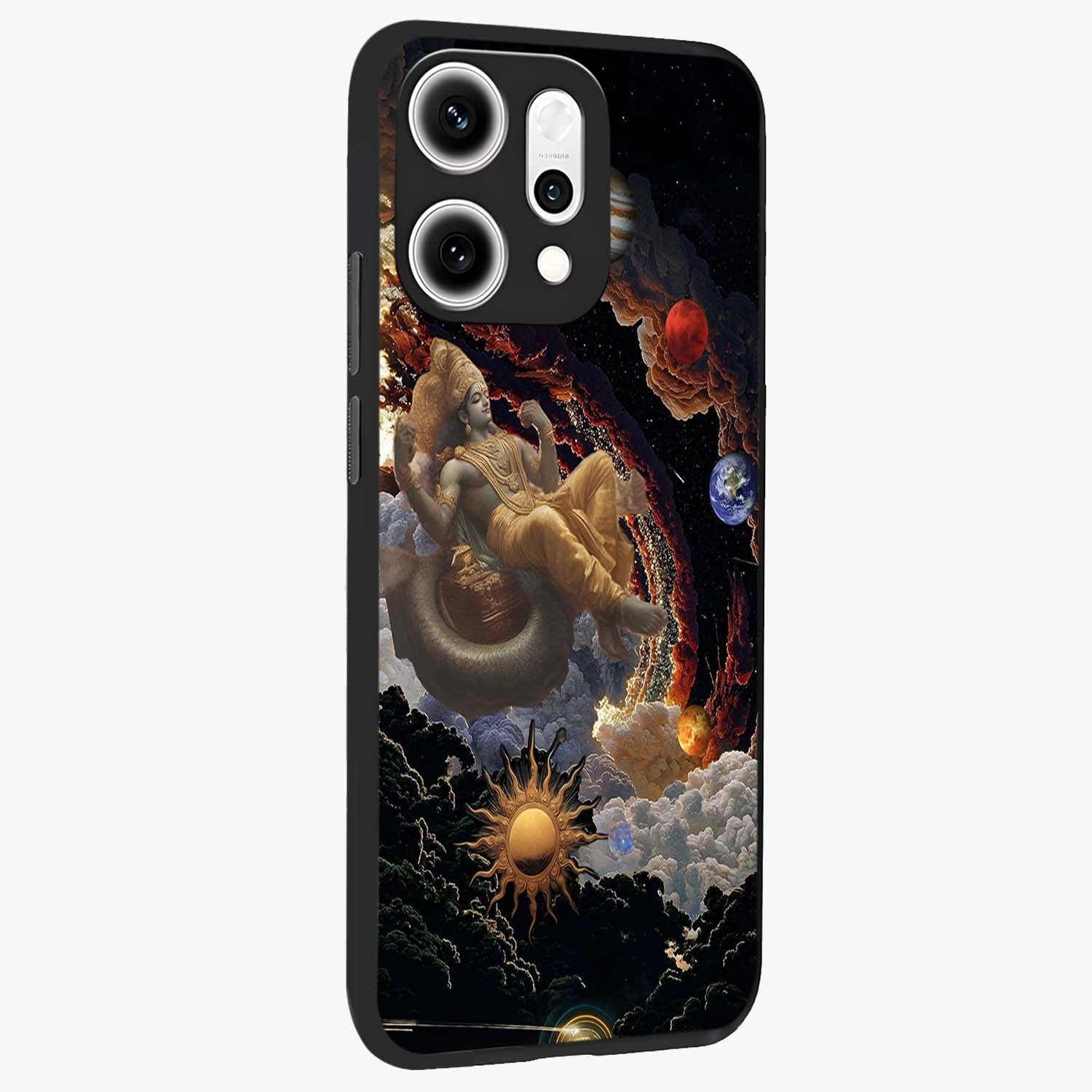 Galactic Divine God Glass Case upright view showcasing mystical divine artwork with dramatic cosmic theme.