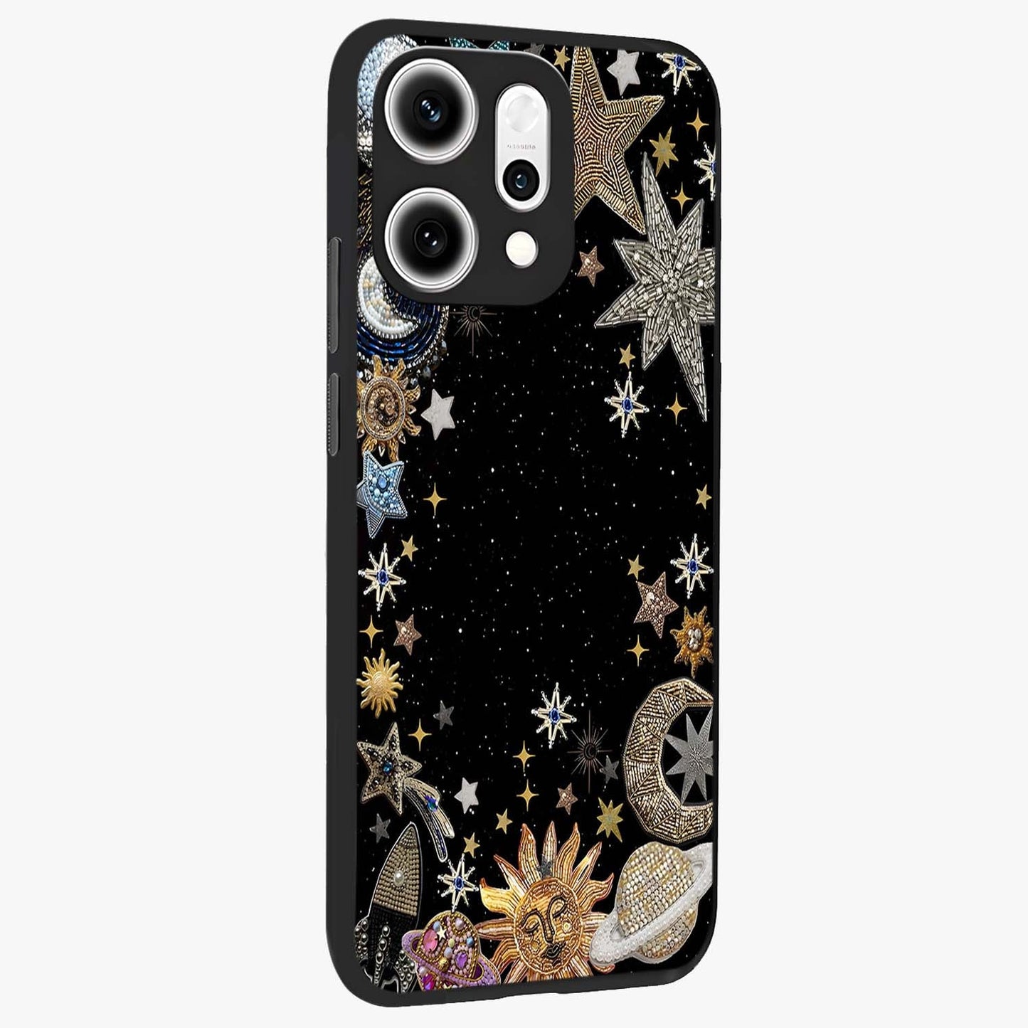 Galactic Jewel Stars Glass Case upright view showcasing glittering star jewel artwork with vibrant galaxy theme.