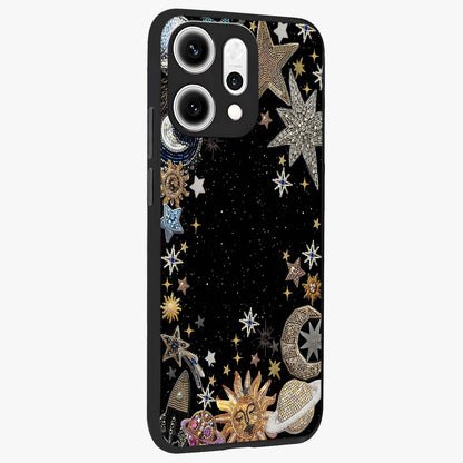 Galactic Jewel Stars Glass Case upright view showcasing glittering star jewel artwork with vibrant galaxy theme.