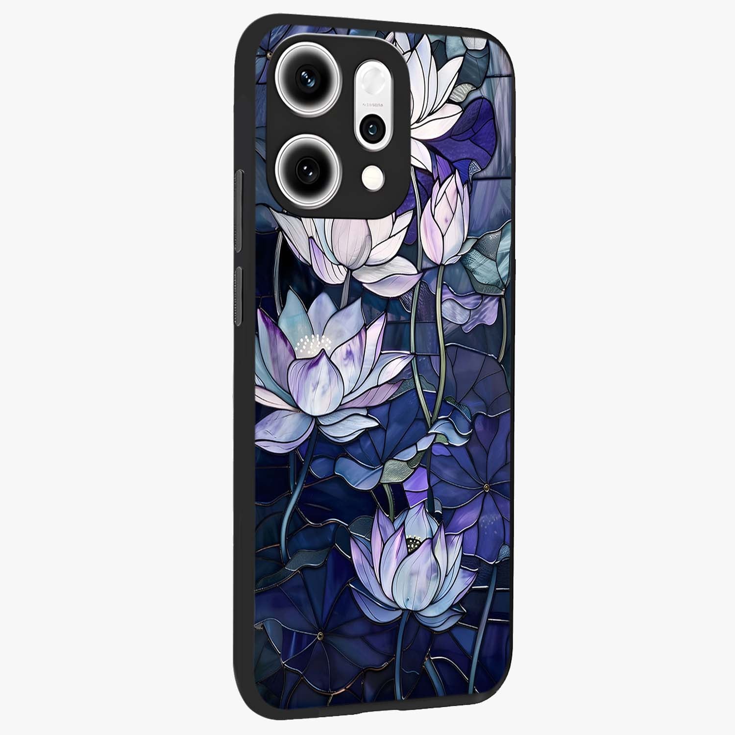 Gloss Petal Rush Glass Case upright view showcasing dynamic floral petal artwork with modern botanical theme.