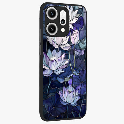 Gloss Petal Rush Glass Case upright view showcasing dynamic floral petal artwork with modern botanical theme.