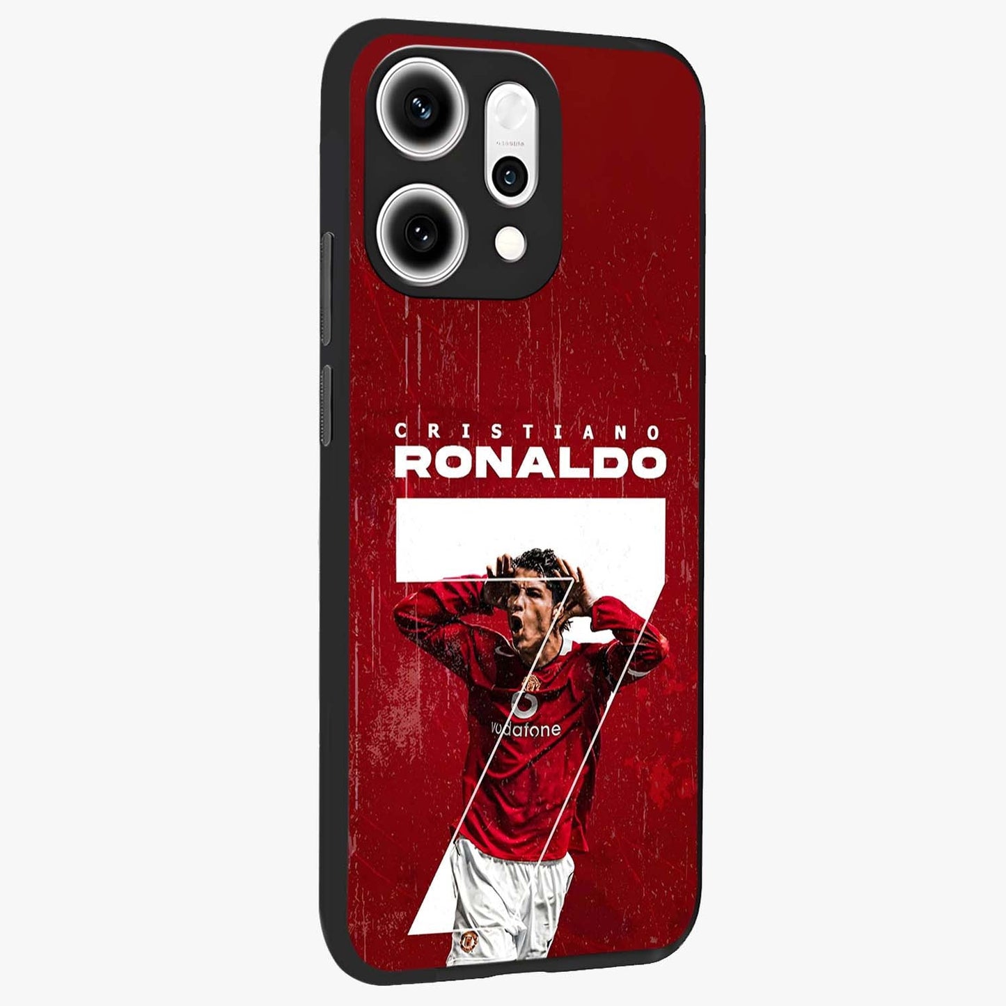 Goal Celebration Legacy Glass Case upright view showcasing dynamic football inspired artwork with victory celebration aesthetic.