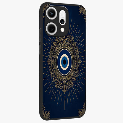 Golden Celestial Charm Glass Case upright view showcasing radiant celestial artwork with elegant golden theme.