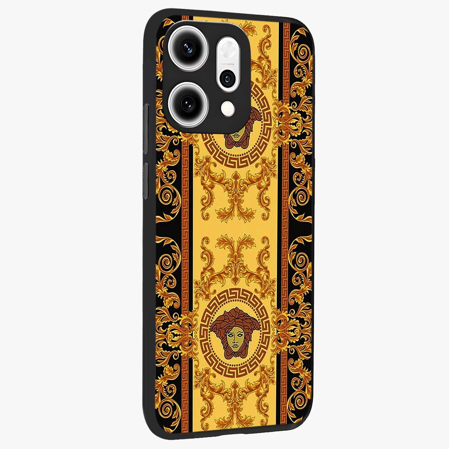 Golden Lotus Glow Glass Case upright view showcasing luminous lotus artwork with peaceful divine theme.