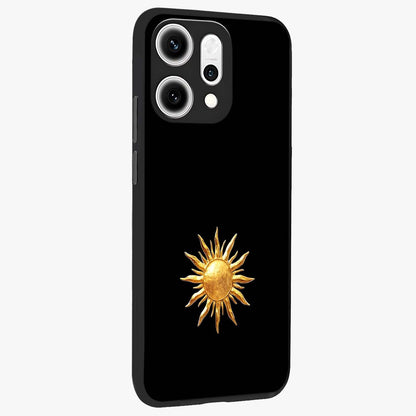 Golden Sun Minimalism Glass Case upright view showcasing haunting graveyard artwork with dramatic dark theme.