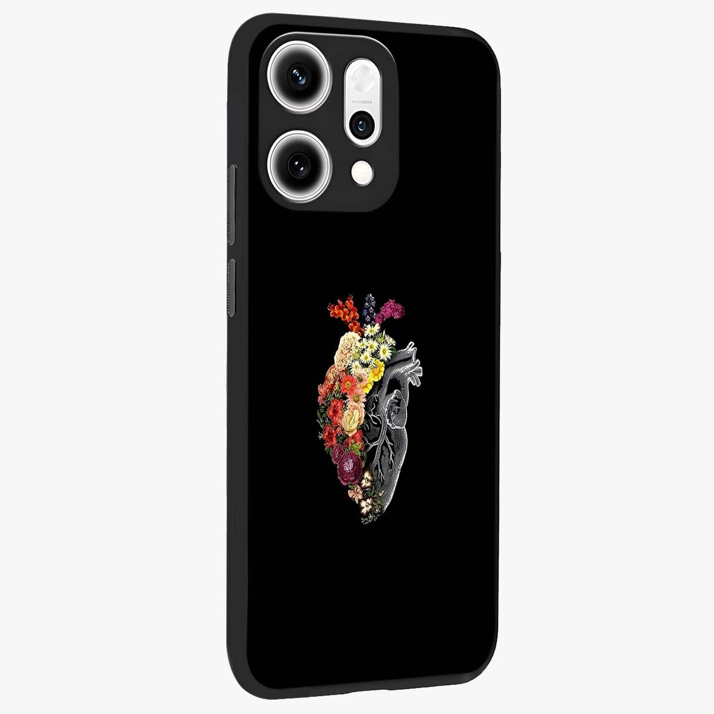 Heart With Flowers Glass Case upright view showcasing decorative heart and floral artwork with sweet romantic theme.