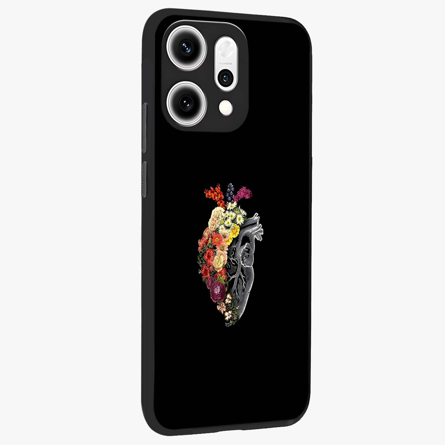 Heart With Flowers Glass Case upright view showcasing decorative heart and floral artwork with sweet romantic theme.
