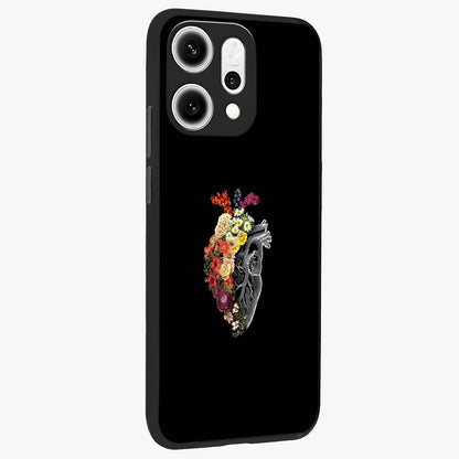 Heart With Flowers Glass Case upright view showcasing decorative heart and floral artwork with sweet romantic theme.