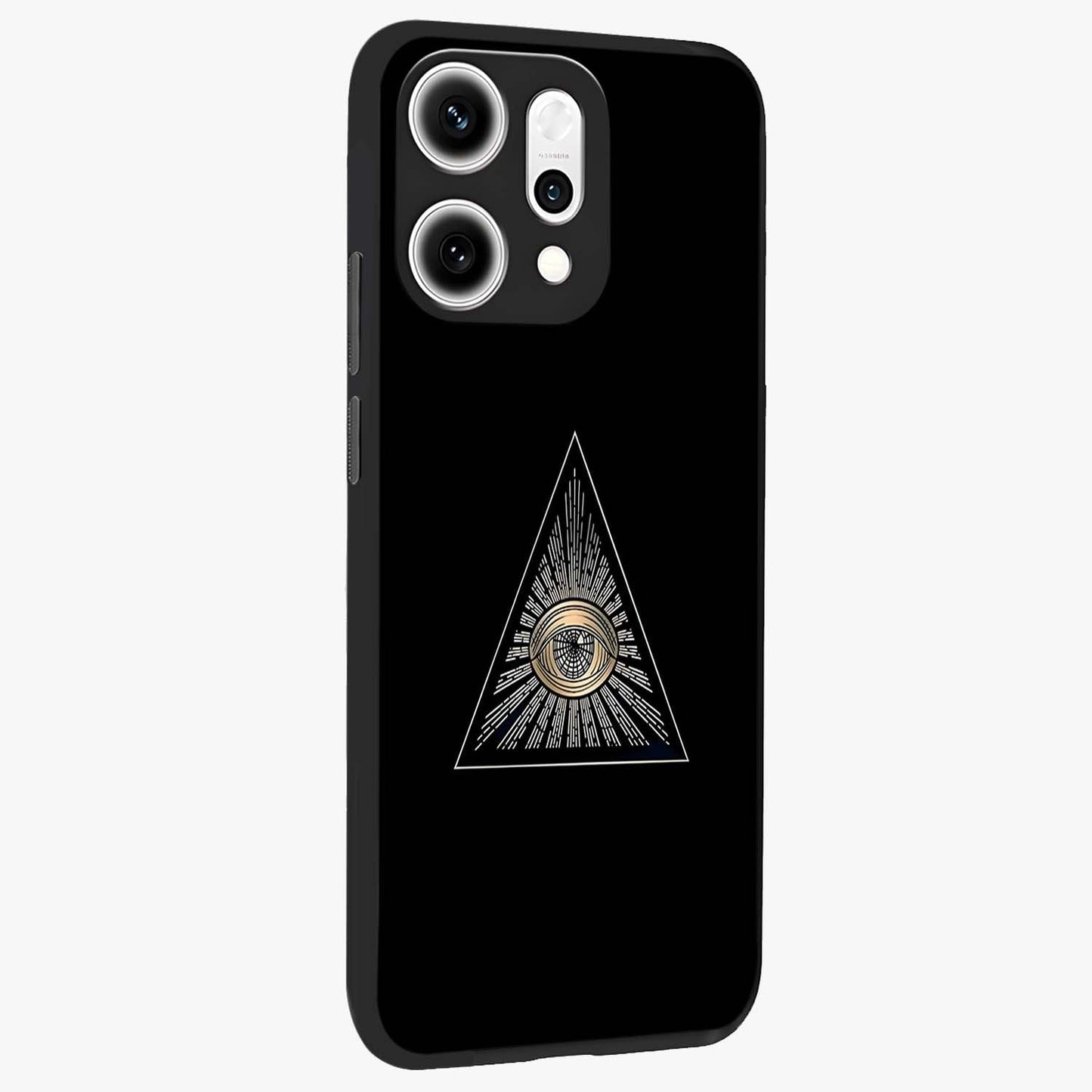 Illuminati Evil Glass Case upright view showcasing striking illuminati artwork with mysterious symbolic theme.
