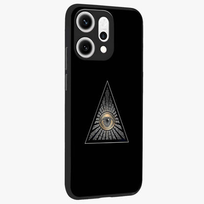 Illuminati Evil Glass Case upright view showcasing striking illuminati artwork with mysterious symbolic theme.