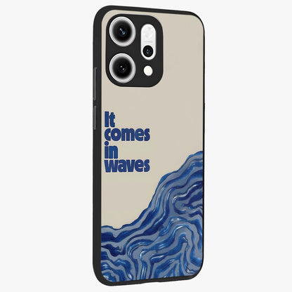It Comes In Waves Quote Glass Case upright view showcasing calm wave artwork with motivational quote theme.