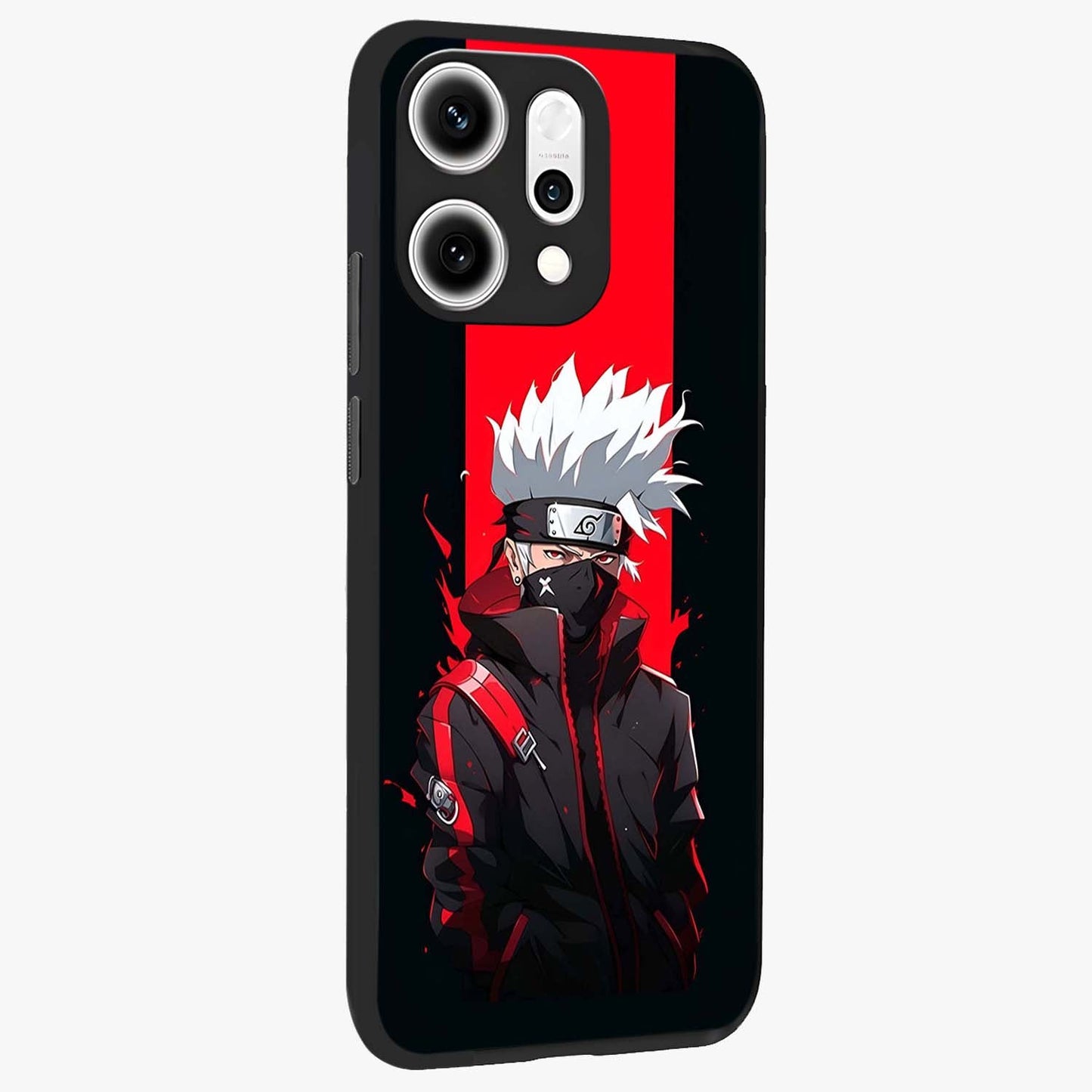 Kakashi Scarlet Shadow Glass Case upright view showcasing intense anime ninja artwork with dark action theme.