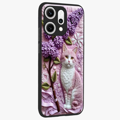 Lavender Cat Whimsy Glass Case upright view showcasing charming cat artwork with whimsical lavender theme.