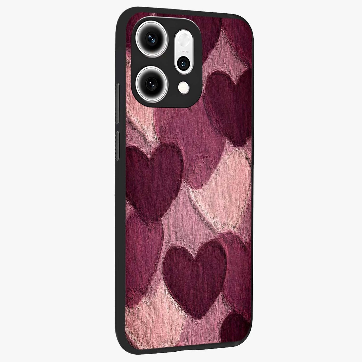 Layered Paper Hearts Glass Case upright view showcasing decorative layered heart artwork with sweet love theme.