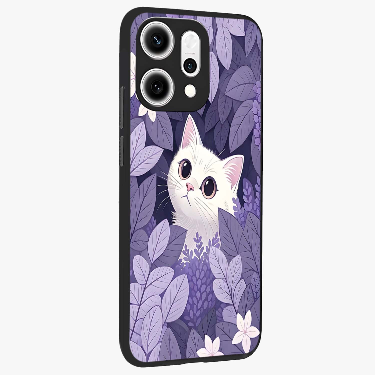 Lilac Hide Peek Cat Glass Case upright view showcasing charming cat artwork with adorable peek theme.