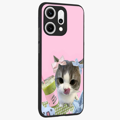Love Matcha Cat Glass Case upright view showcasing adorable cat artwork with charming matcha themed design.