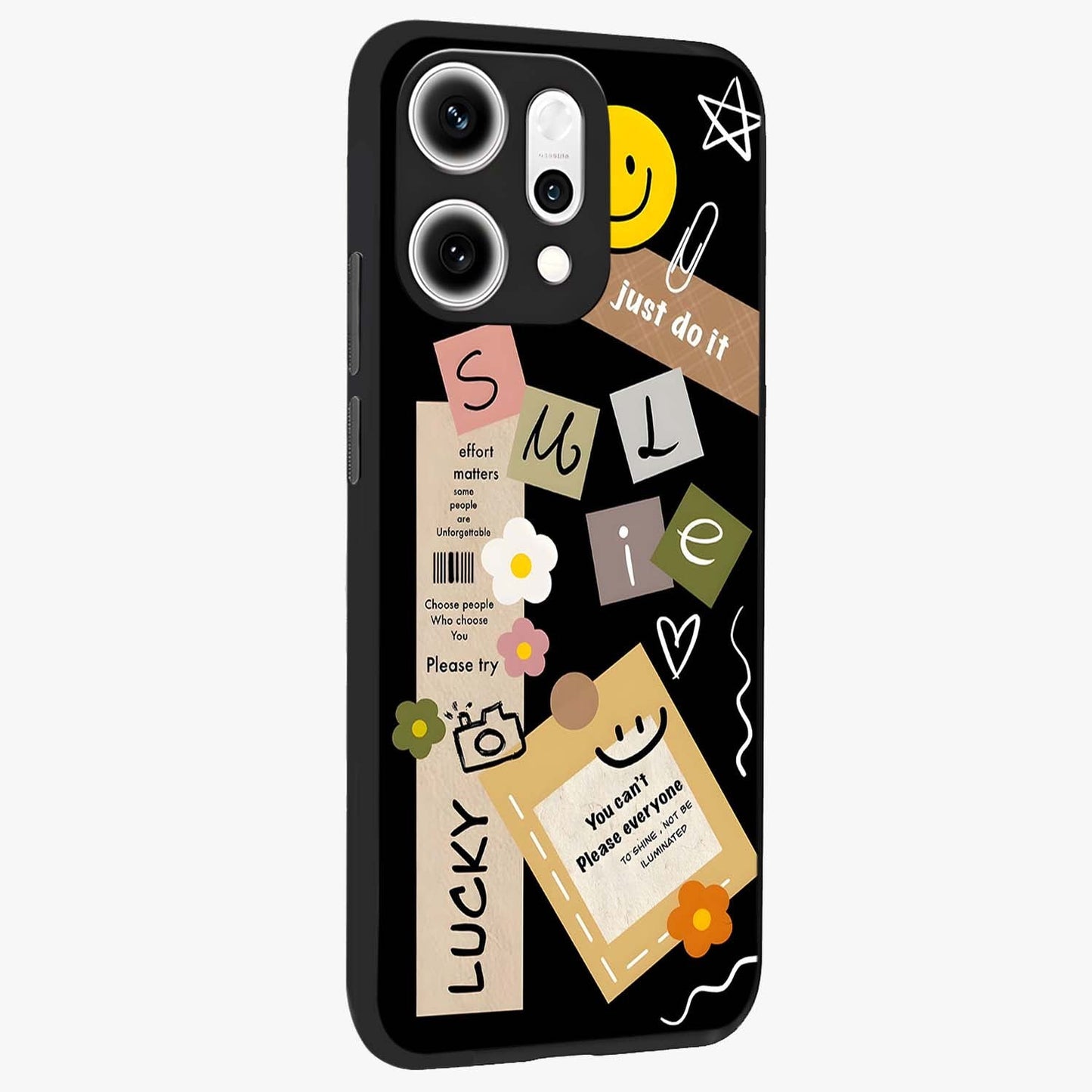 Lucky Aesthetic Collage Glass Case upright view showcasing vibrant collage artwork with youthful aesthetic theme.