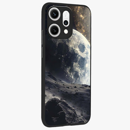 Lunar Horizon Glow Glass Case upright view showcasing radiant lunar artwork with calm cosmic theme.