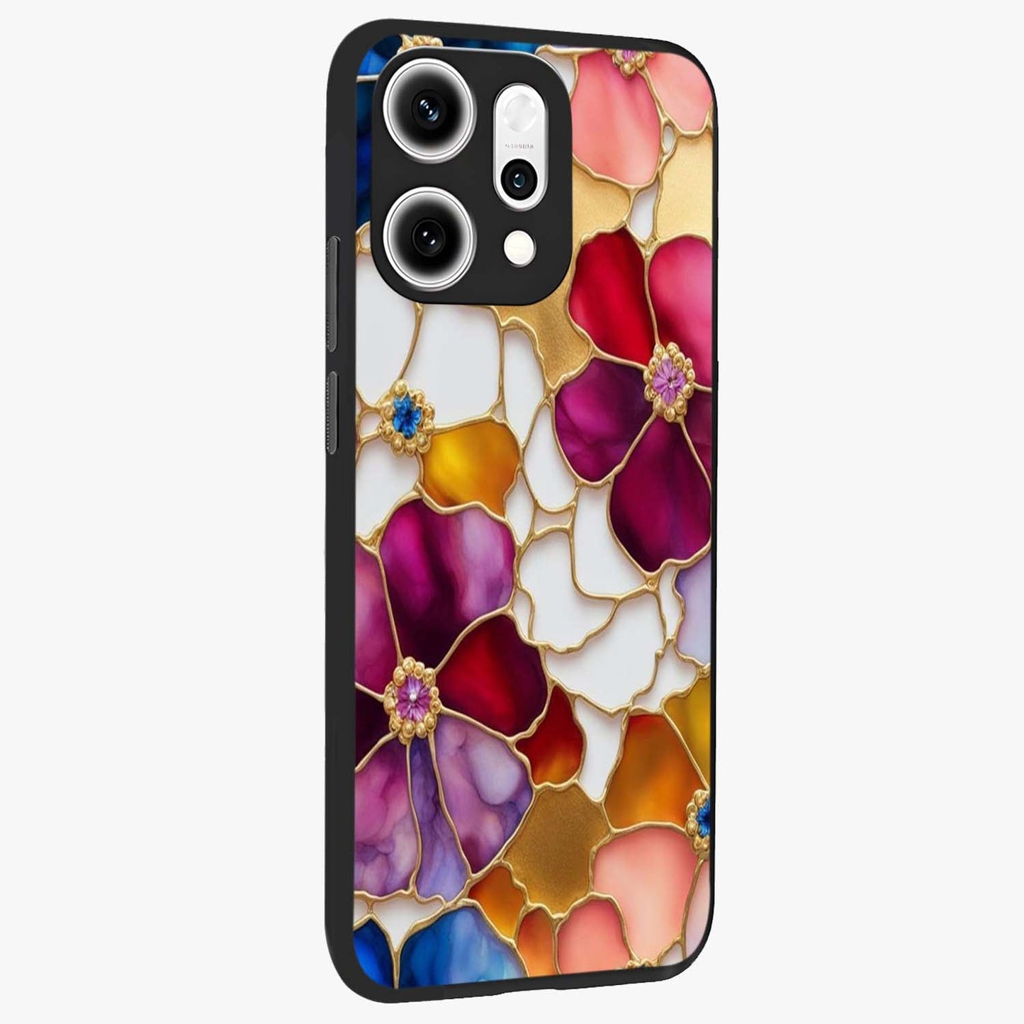 Marble Flower Pattern Glass Case upright view showcasing decorative marble flower artwork with refined style.